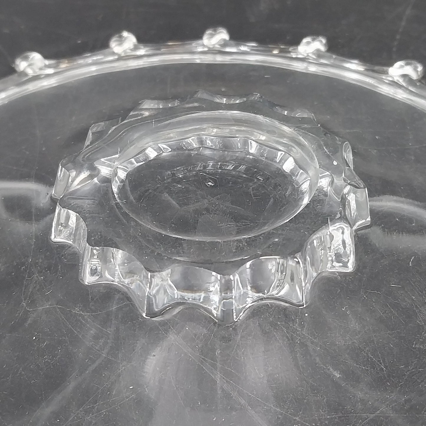Heisey Lariat Clear Glass Footed Bon Bon Nougat Plate Candy Dish 8.5" Looped Rim