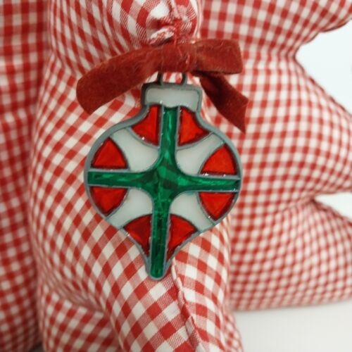 Large Fat Fabric Stuffed Christmas Tree Handmade Red Gingham Body Green Top Bows