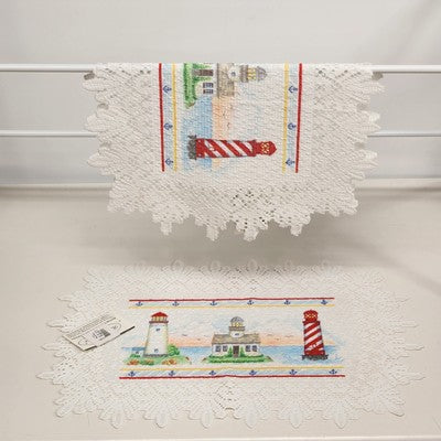 Set of 2 Heritage Lace Nautical Lighthouse Placemats 14"x20" White Polyester NWT