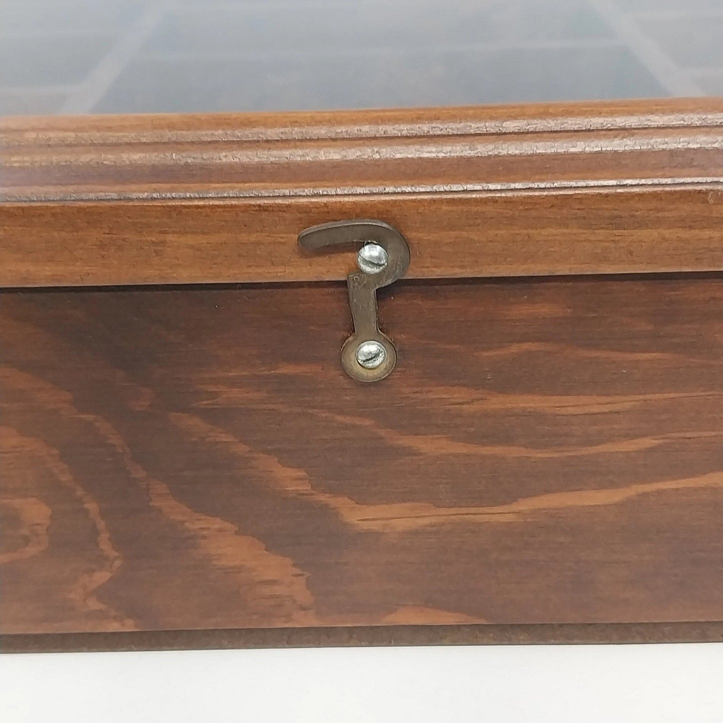 Wood Shadow Box Display Case Glass Door 14 Cubbies Wall Mount 16" Vintage