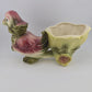 Hull Pottery #60 Planter Parrot Bird Flower Cart Pink Green Ceramic USA MCM