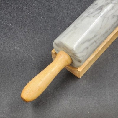 Gray Swirl Marble Rolling Pin 10" Long with Wood Handles 18" and Wood Cradle