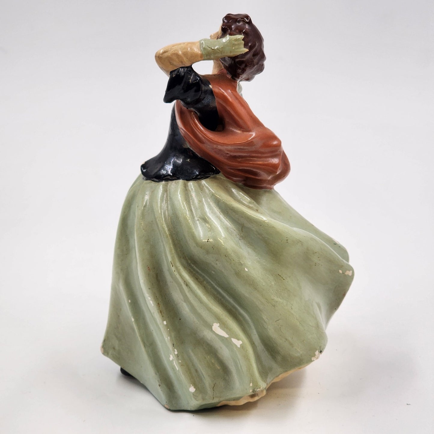 Chalkware Lady in Tex-Mex 19th Century Attire Black Top Green Skirt VTG