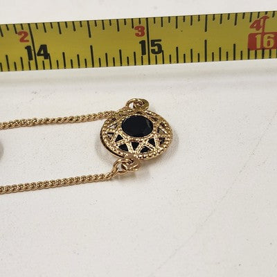 Avon Gold Tone Double Strand 15" Necklace with Black Onyx & Gold Tone Accents