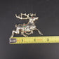 Reindeer Brooch Gold Tone Red Green Rhinestone Christmas Pin 2.5"x2" Vtg Holiday