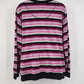 Studio Works Women’s 1X Pink Gray Black Striped V Neck Long Sleeve Pullover Top