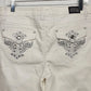 Earl Jean White Rhinestone Straight Leg Cuffed Denim Jeans 10