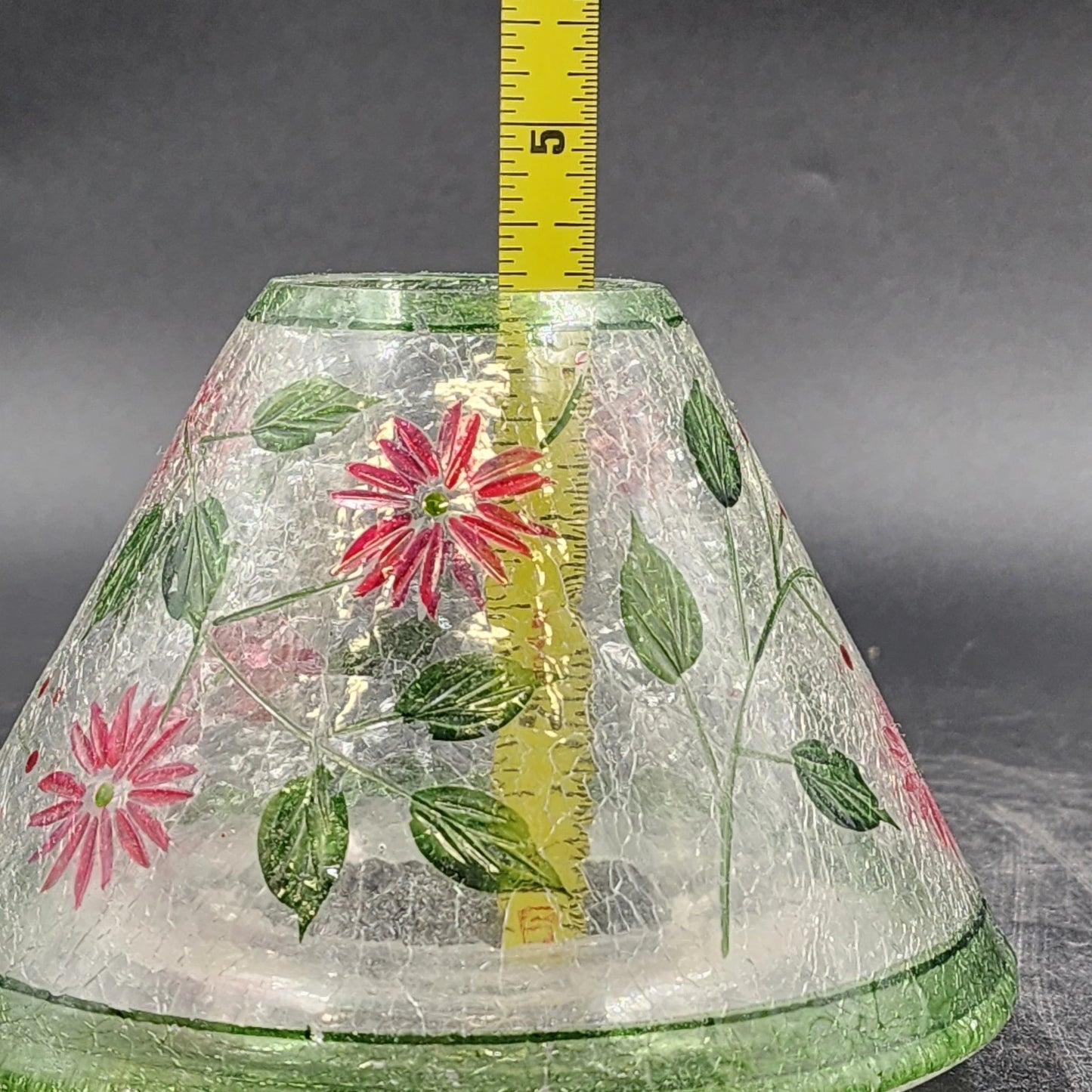 Yankee Candle Shade & Underplate Large Jar Crackle Glass Pink Flower Green Vines