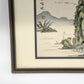Chinese Ink Watercolor Landscape Painting Mountain River Boat Calligraphy Framed