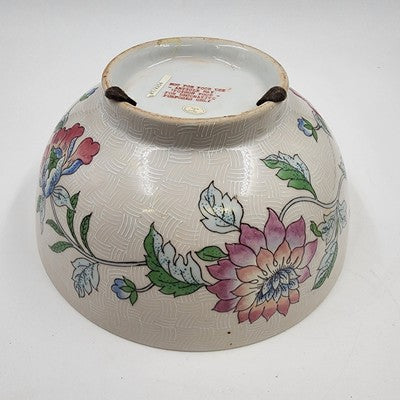 Macau Large Open Bowl 10"x4.5" Hand Painted Pink Blue Floral Design Vintage