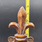 Clear Glass Swirl Decorative Jar w Carved Wood Fleur De Lis Lid & Beaded Chain