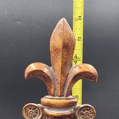 Clear Glass Swirl Decorative Jar w Carved Wood Fleur De Lis Lid & Beaded Chain