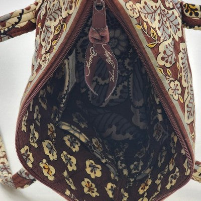 Vera Bradley Shoulder Bag Tote Slate Blooms Brown/Blue Floral Cotton Quilted Zip