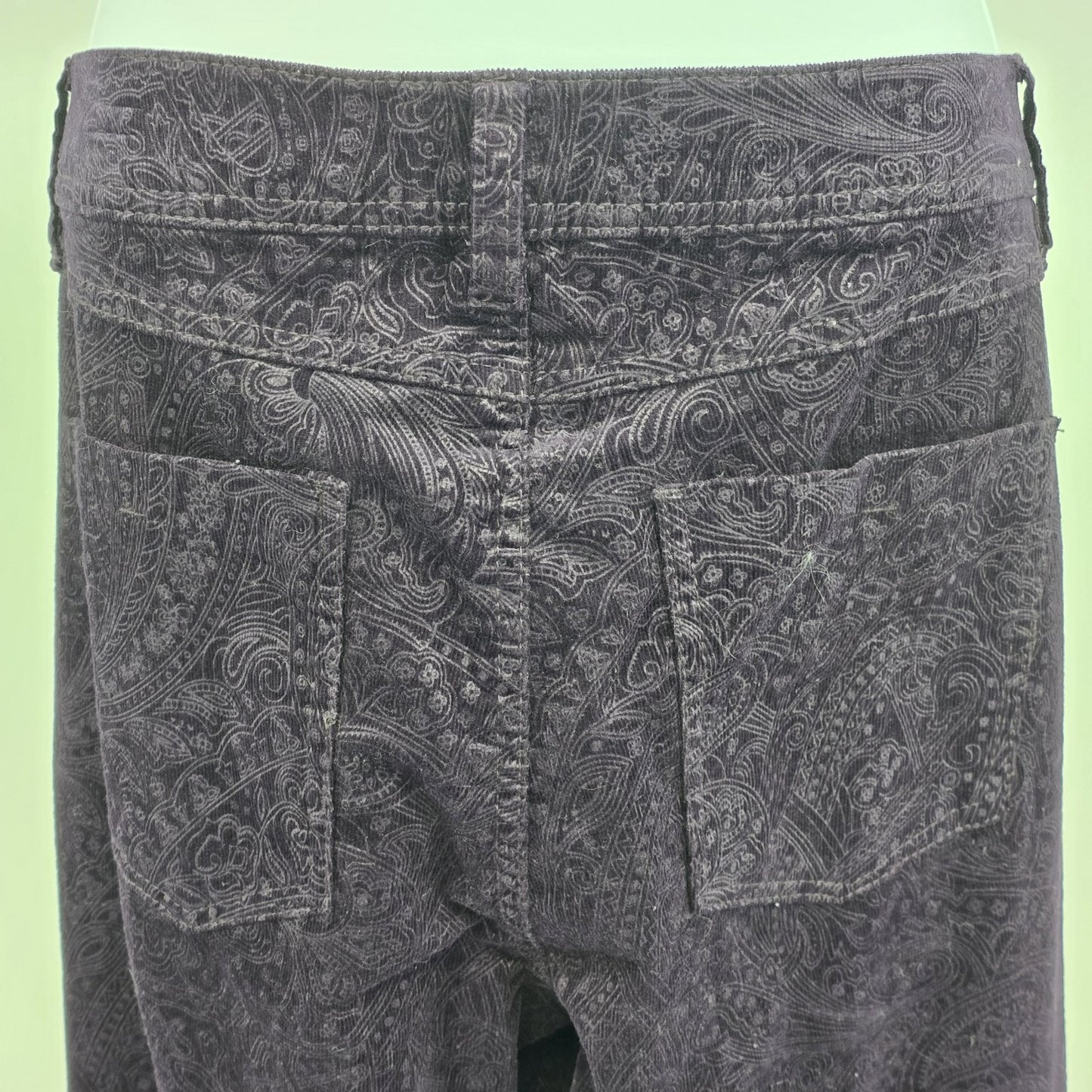 ELLE Dark Plum Purple Velvet Jeans Pants Paisley Boho Motif Low Rise Stretch 12R