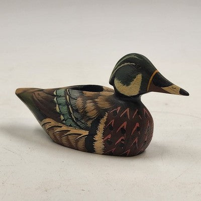 Mallard Duck Decoy Candle Holder Hand Painted Wooden 5.5" Rustic Philippines Vtg