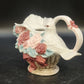 Ceramic Dove Teapot Vase Roses Woven Basket Heart NO LID 9.25" Taiwan Vintage