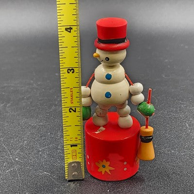 Set of 2 Vintage Wood Push Puppet Toys – Soldier & Snowman Ornaments 4"