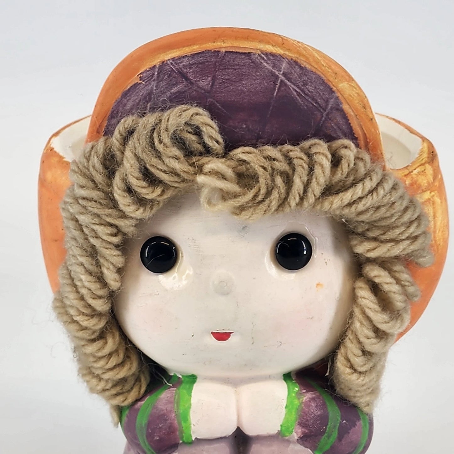 Nancy Pew Kitsch Child Planter Yarn Hair Giftware Co Japan Orange Brown 1970's