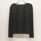 Claudia Richard Women's Black Silver Stud Glitter Top Large V-Neck Long Sleeve