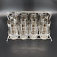 Kimiko Silver Knight Shield Highball Glasses 5.5" Set of 8 Metal Carrier MCM Vtg