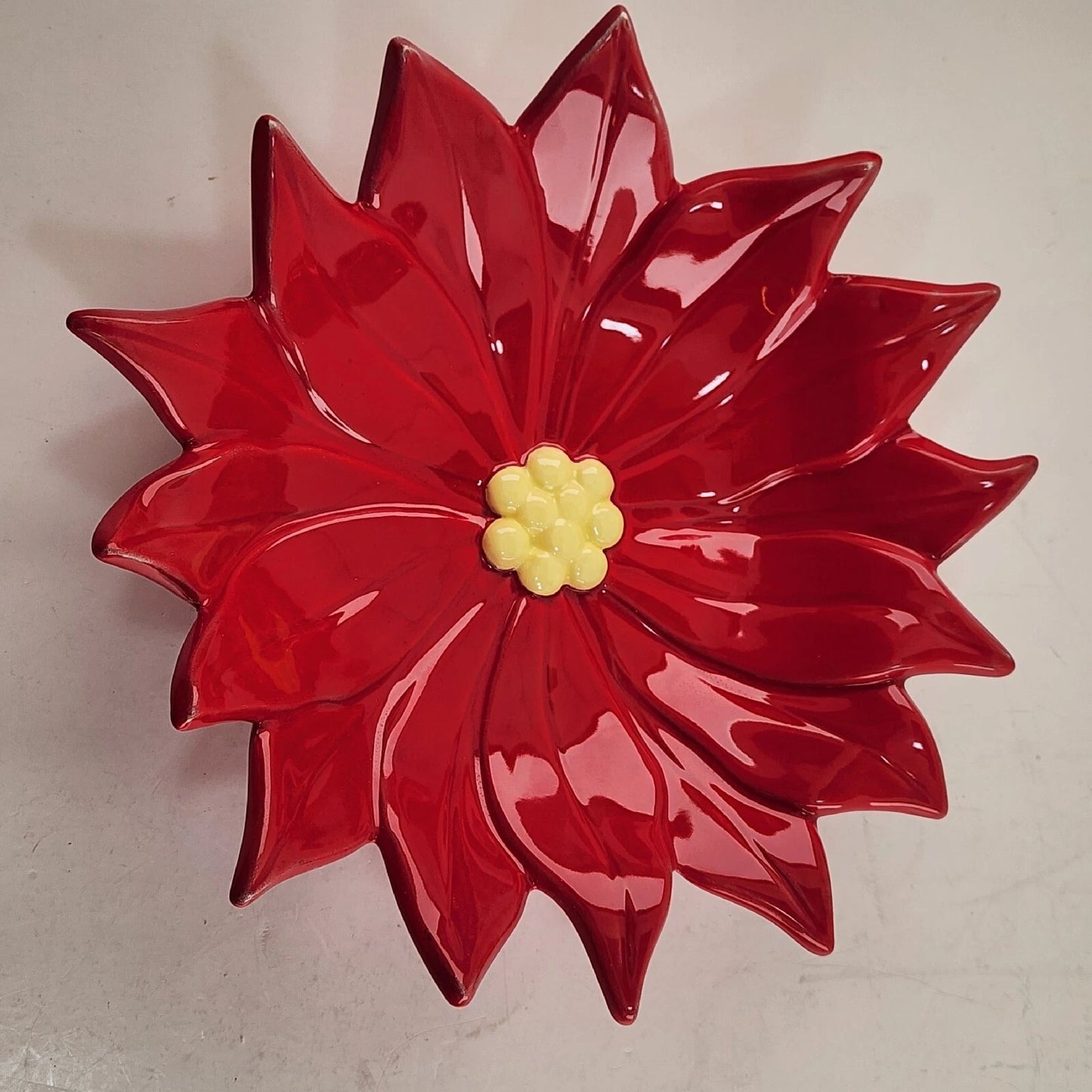 3 Poinsettia Flower Candy Dishes Christmas Atlantic Mold 10" and 8" Ceramic Vtg