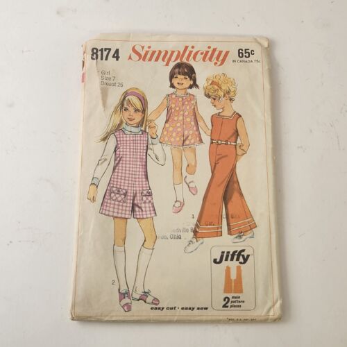 Simplicity 8174 Vintage Sewing Pattern Girls Jiffy Pant-Jumper Pant-Dress Size 7