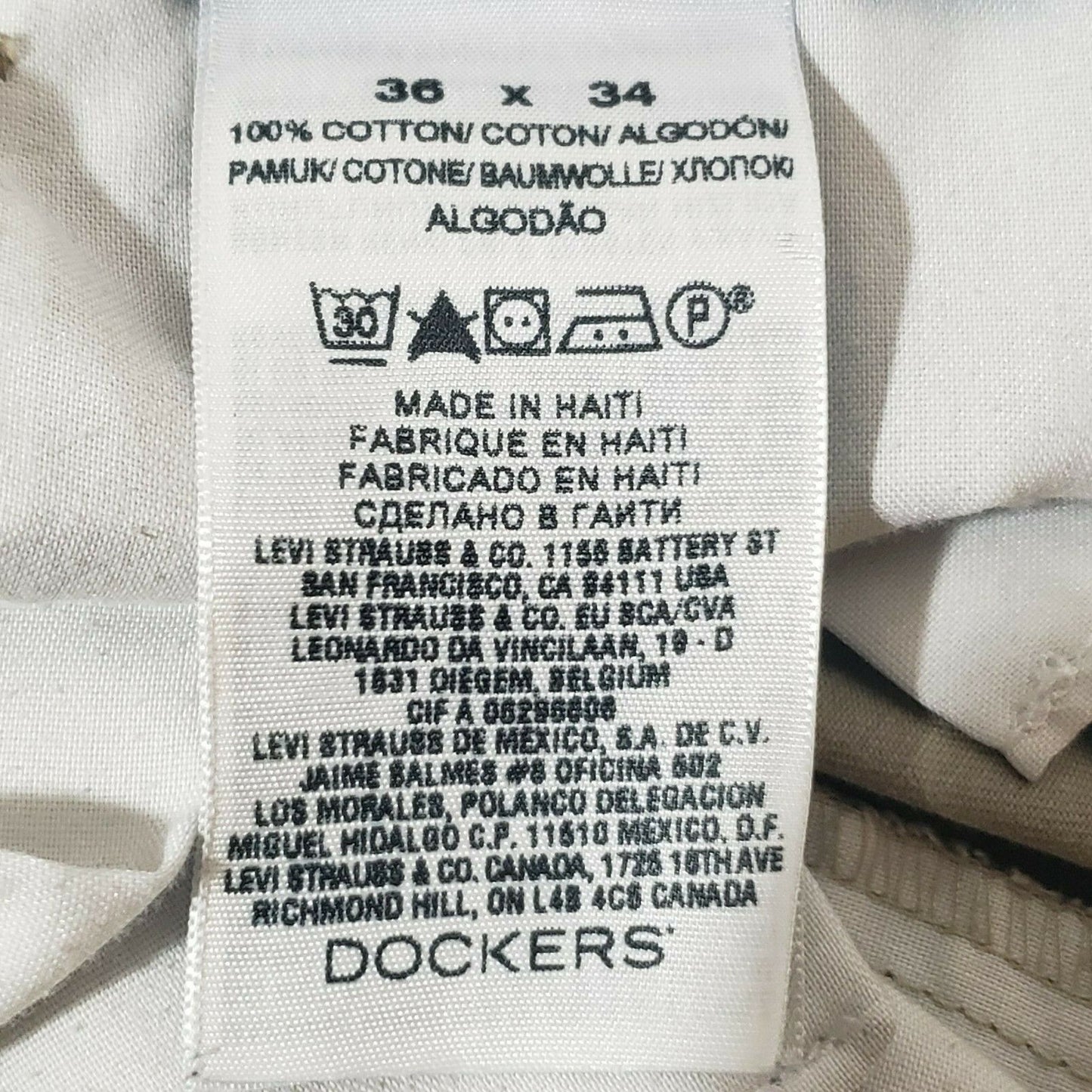 Dockers Straight Fit Flat Front Khaki Pants Tan No Cuff Cotton Men's Size 36x34