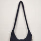 The Sak Navy Blue Striped Crocheted Boho Shoulder Hand Bag Purse Zipper 10"x13"