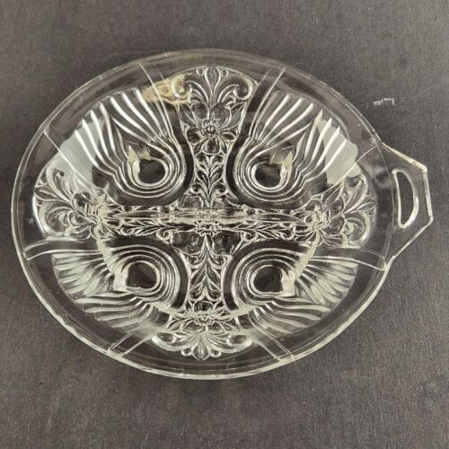 Vintage Indiana Glass Killarney Open Handed Divided Dip Dish Clear 8" Diameter