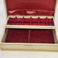 Jewelry Trinket Box Cream Gold Filigree Red Velvet Satin Lift Out Tray 12.5" Vtg