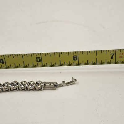 Silver Tone Faceted Crystal Clear Rhinestone Tennis Bracelet Vintage 6"