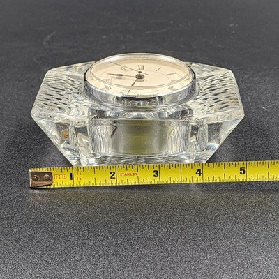 Linden Crystal Quartz Desk Clock Tabletop Crystal Clear Glass 4" West Germany