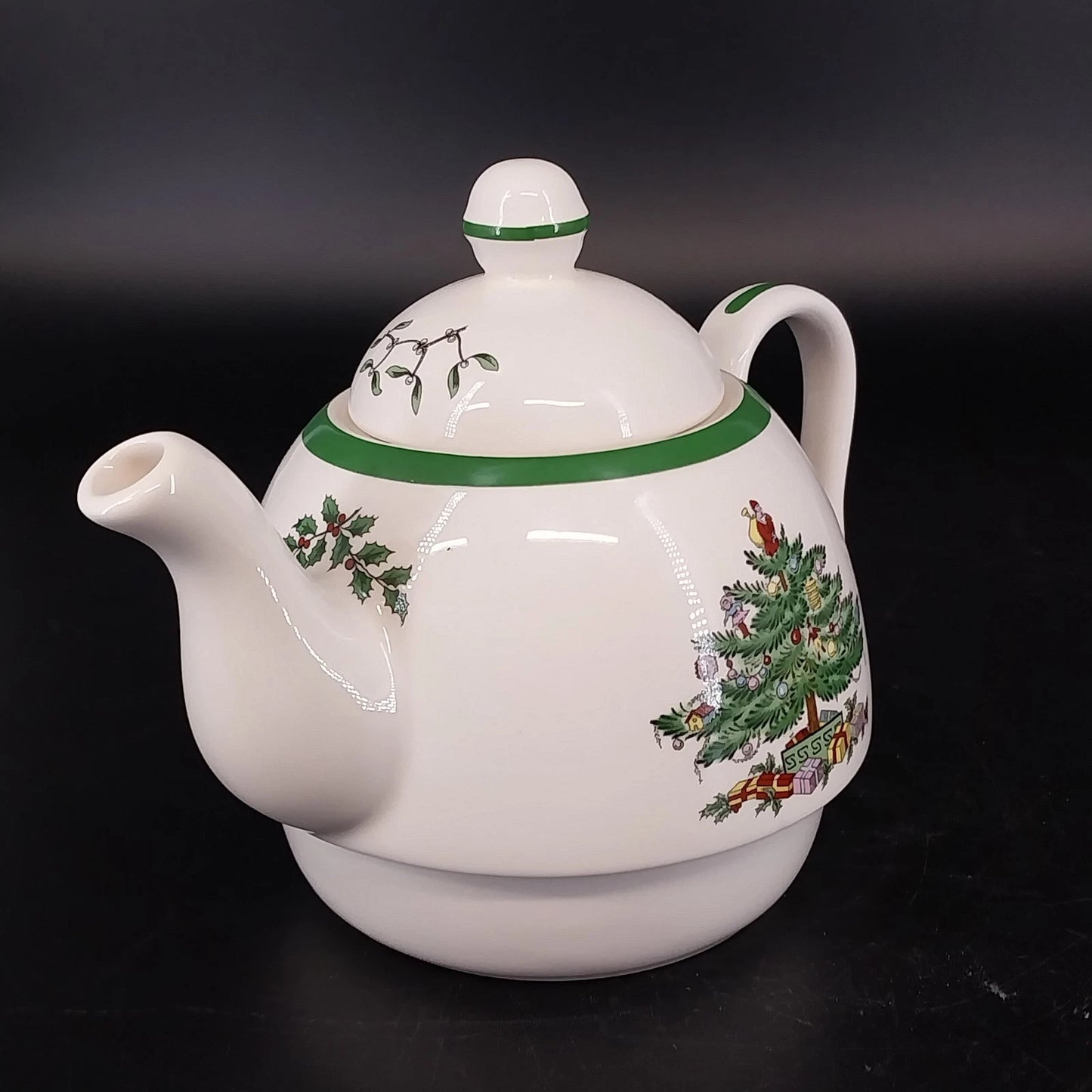 Spode Christmas Tree Teapot Lid Holly Gifts Stoneware England S3324-A6 Vintage