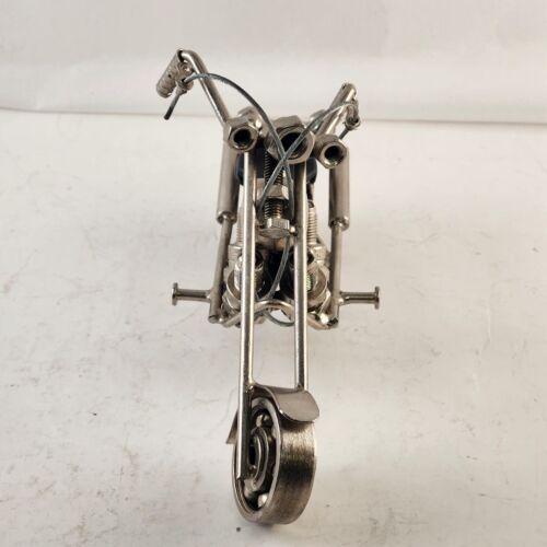 Homemade Chopper Motorcycle Scrap Art Uses Nuts Bolts Bearings Spark Plugs More