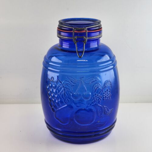 Casadis Milano Baril de Fruits Cobalt Blue Large Glass Canning Jar Lightning Lid