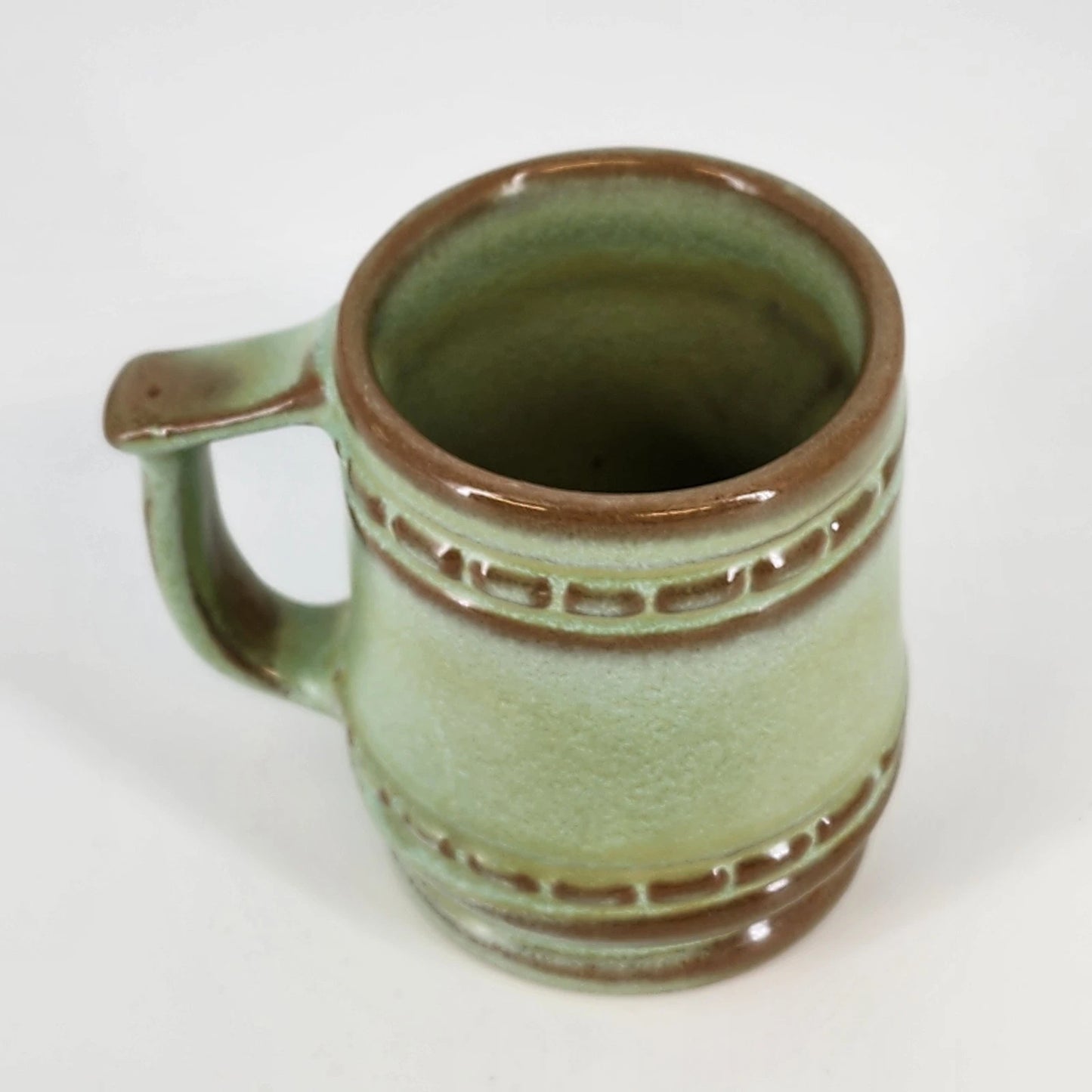 Frankoma Pottery C10 Mayan Aztec Desert Green Gold Coffee Mug Oklahoma Art 4"x3"