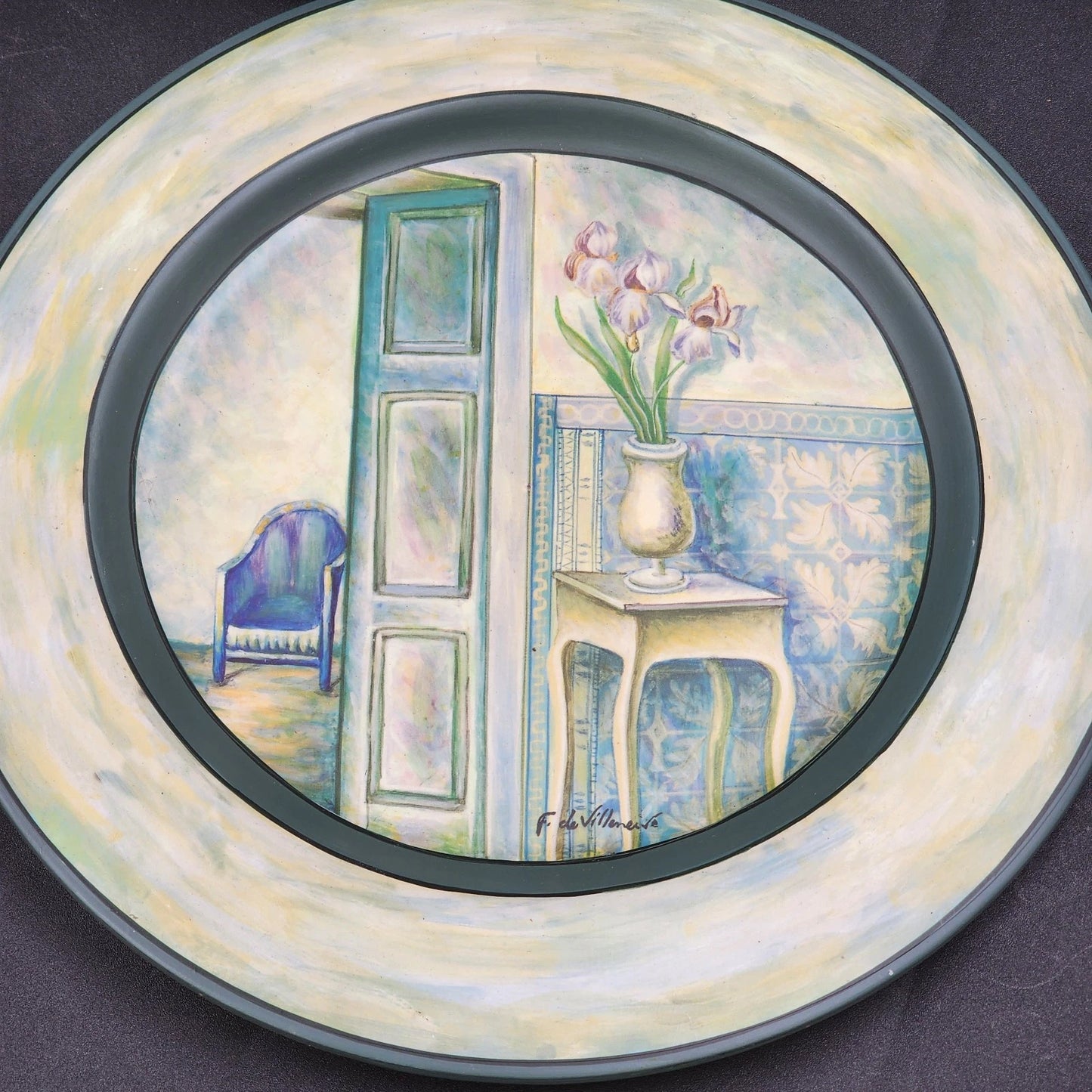 F de Villeneuve Wall Plates Decorative Stoneware Signed 4 Pc Assorted France