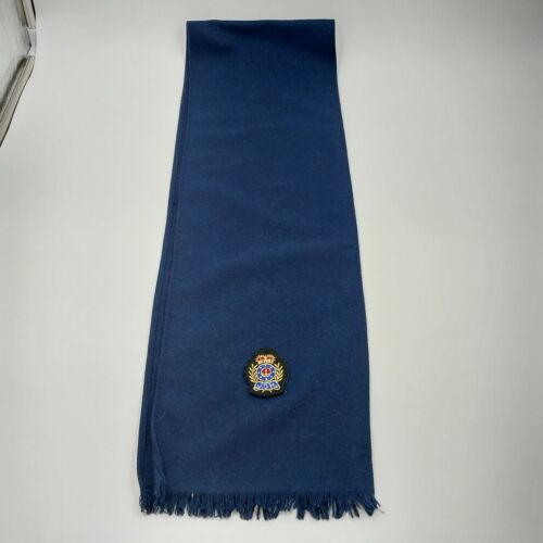 Navy Wool Unisex Neck Scarf with Crest Short Fringe 29"x8.5"