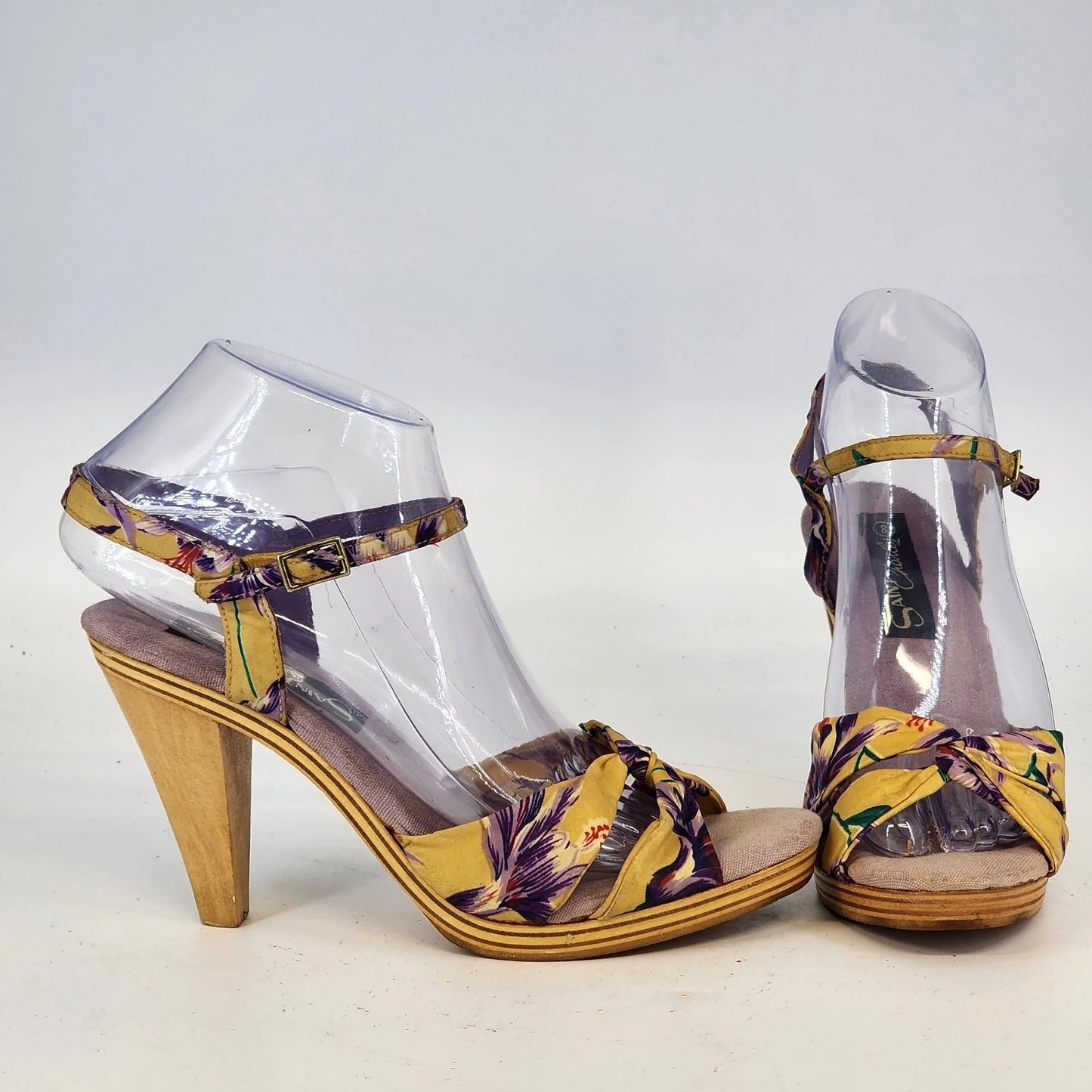Saint Charles Platform Heels Women Size 8 Yellow Purple Silk