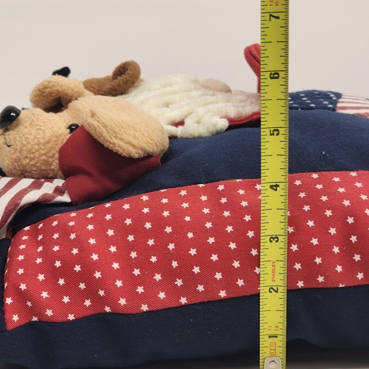 Sonoma Patriotic Santa Uncle Sam Puppies Quilt Block Pillow 15.5" Red White Blue
