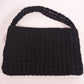 Black Crochet Handbag Purse 12" with Lucite Zipper Pull & Nylon Lining Vintage