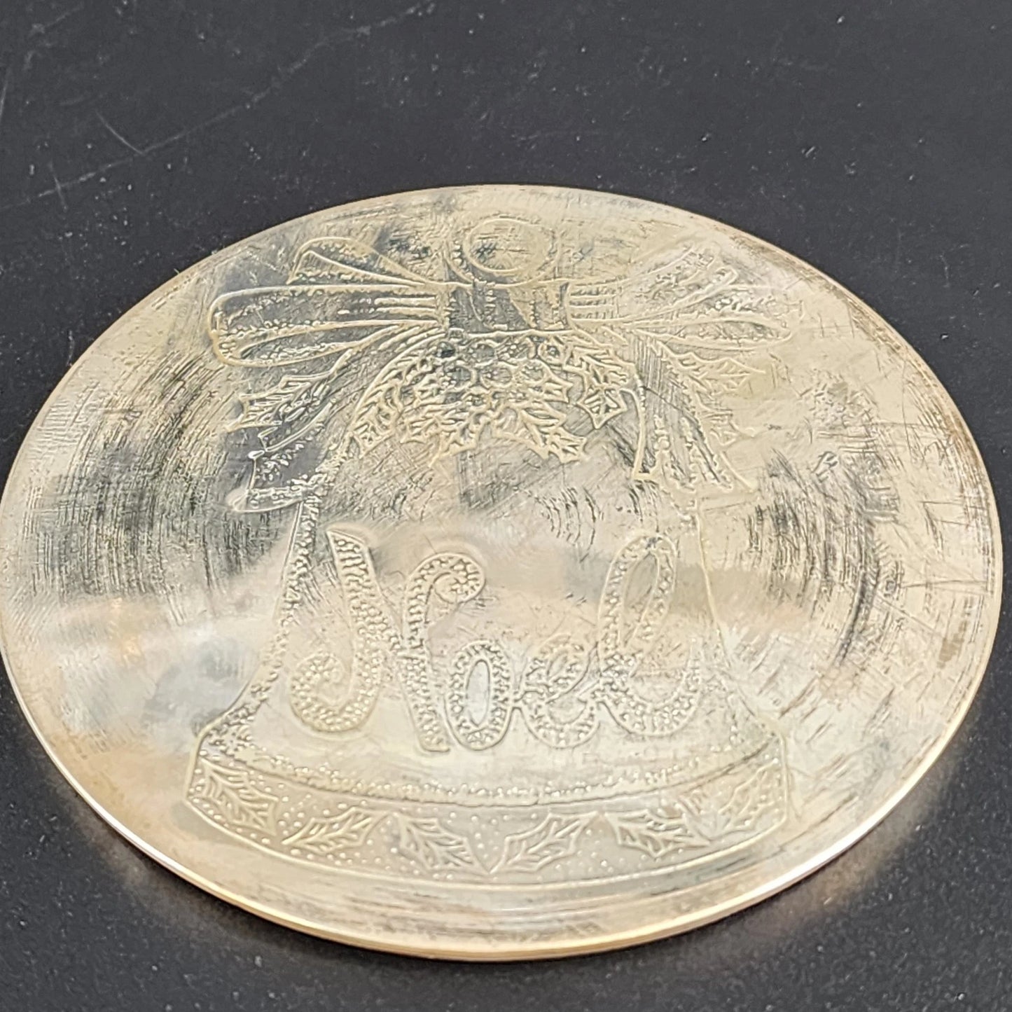 Christmas Noel Silverplated Coasters Set of 6 w Holder Angel Holiday & Box Vtg