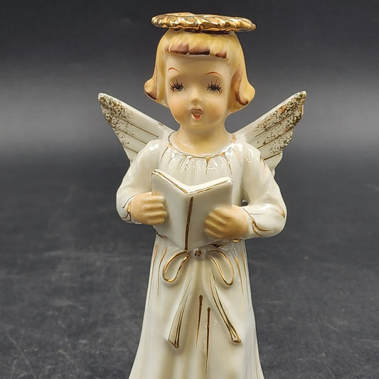 Lefton Choir Angel Singing Reading Book Figurine Porcelain Japan 6.25" Tall Vtg