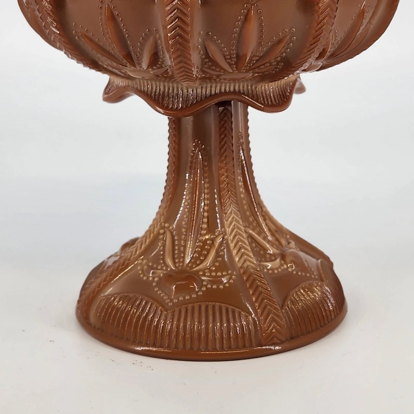 Greentown Chocolate Glass Compote Cactus Pattern Pedestal Scalloped 1890's Vtg