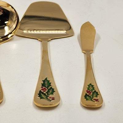 Classic Traditions Goldtone Hollyberry 4pc Serving Set w/ Box