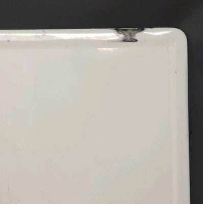 Enamel Tabletop Counter Vintage Rustic White Black Edges Wood Frame 38" As-Is