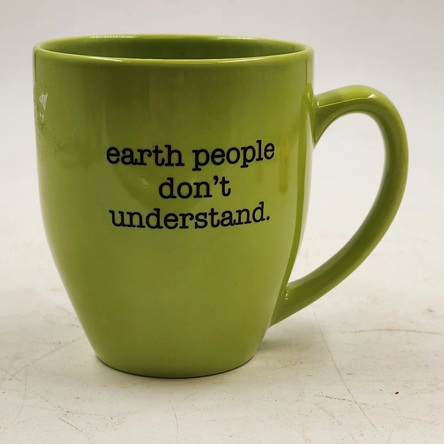Green Coffee Mug Rob Fetters Side 1 and Earth People Don't Understand Side 2