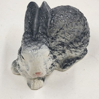 Gray Rabbit Bunny White Face Ears Laid Back Figurine 6.25"x4" Bone China Taiwan