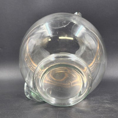 Round Bubble Shape Clear Glass Pitcher with 3 Gold Stripes & Ice Lip 8.5” 1950's