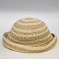 Women's Cloche Sun Hat Rolled Brim Cream Tan Striped Woven Paper Cotton OSFM